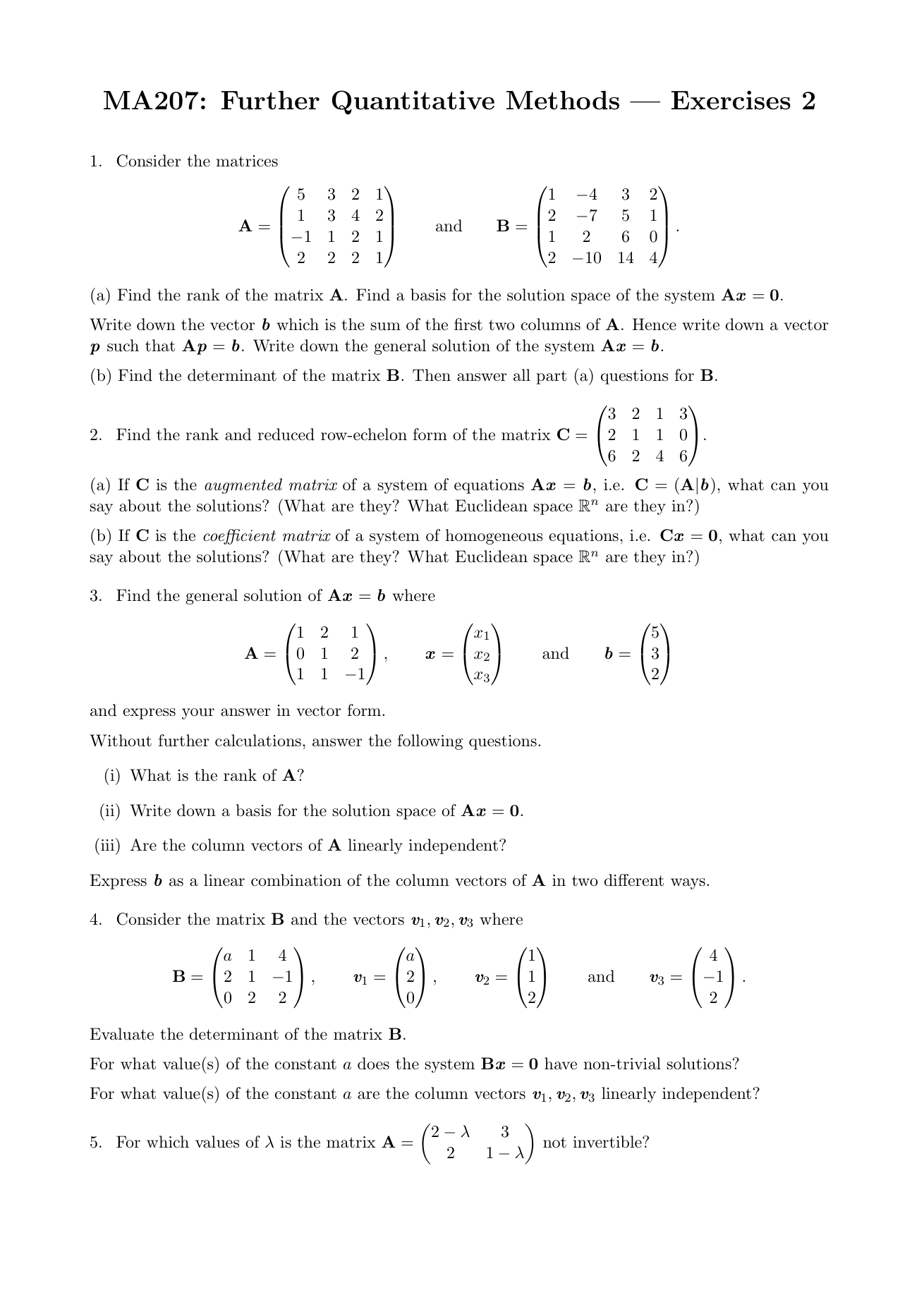 MA207 Exercises 2, page 1